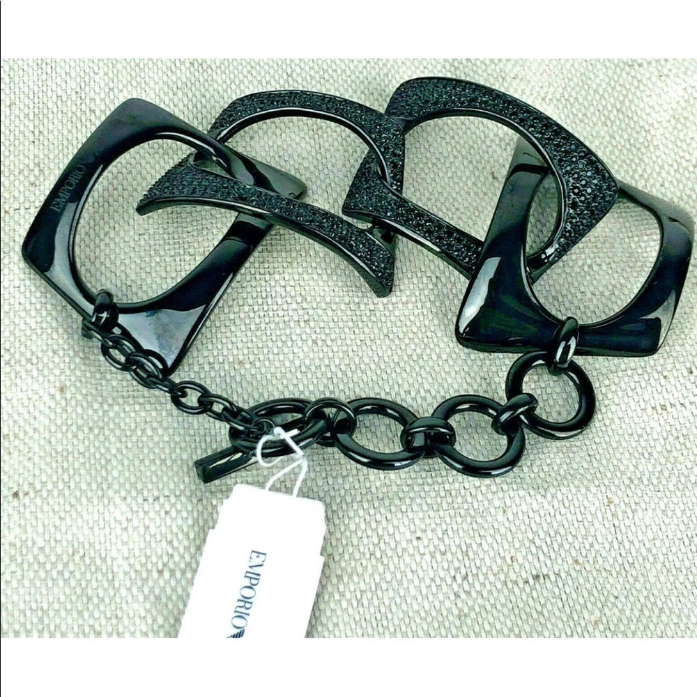 New EMPORIO ARMANI Bracelet Black Crystal Pave Large Link Chain EGS1565001